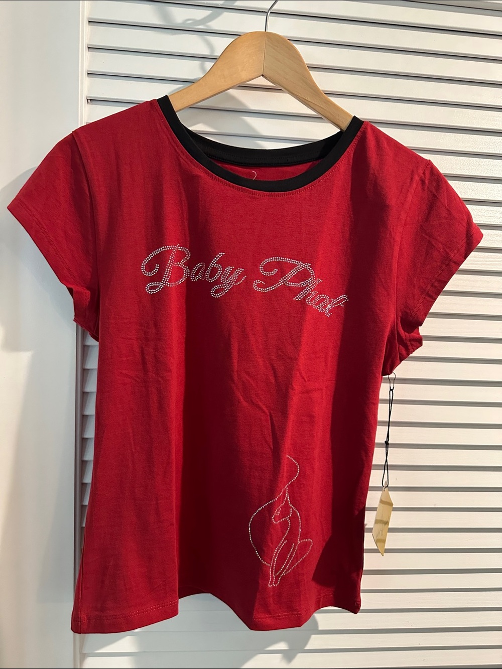 NWT Baby Phat Rhinestone Cap sleeves Tap with embellishments on the front.